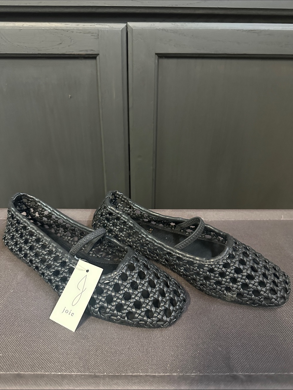 Joie Black Woven Mary Jane Flats with Elastic Strap